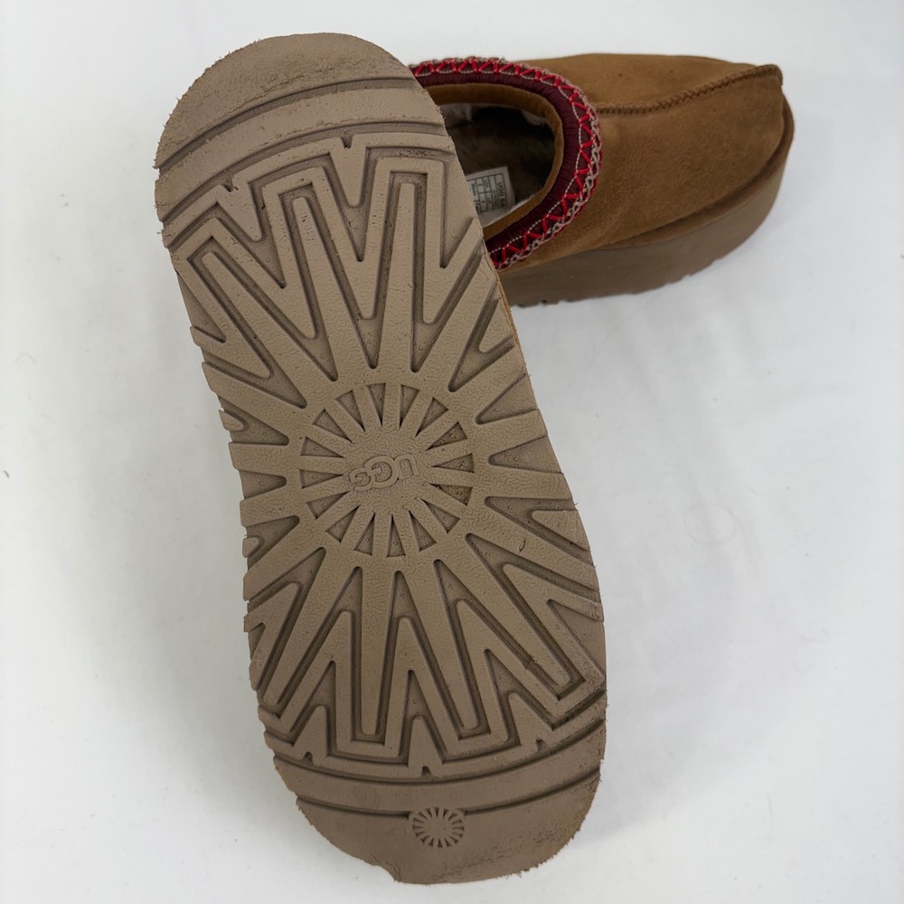 UGG Women's Tazz Suede Platform Slippers Clogs Chestnut Sheepskin Size 6 - Picture 10 of 12